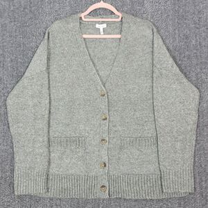 Ella Moss Sweater Womens Large Green Boyfriend Fit Button Up Cardigan